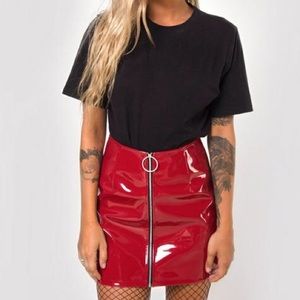 Motel Rocks Red Ring Mini Skirt Shiny Wine XS